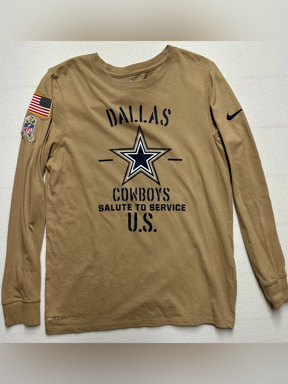 Nike Dallas Cowboys Salute to Service Tee – Kids L / Women’s XS – Dri‑Fit